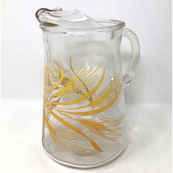 Libbey Golden Wheat Grass Pitcher 72oz  With Ice Lip 9” Tall Vintage 70s MCM - Picture 1 of 10